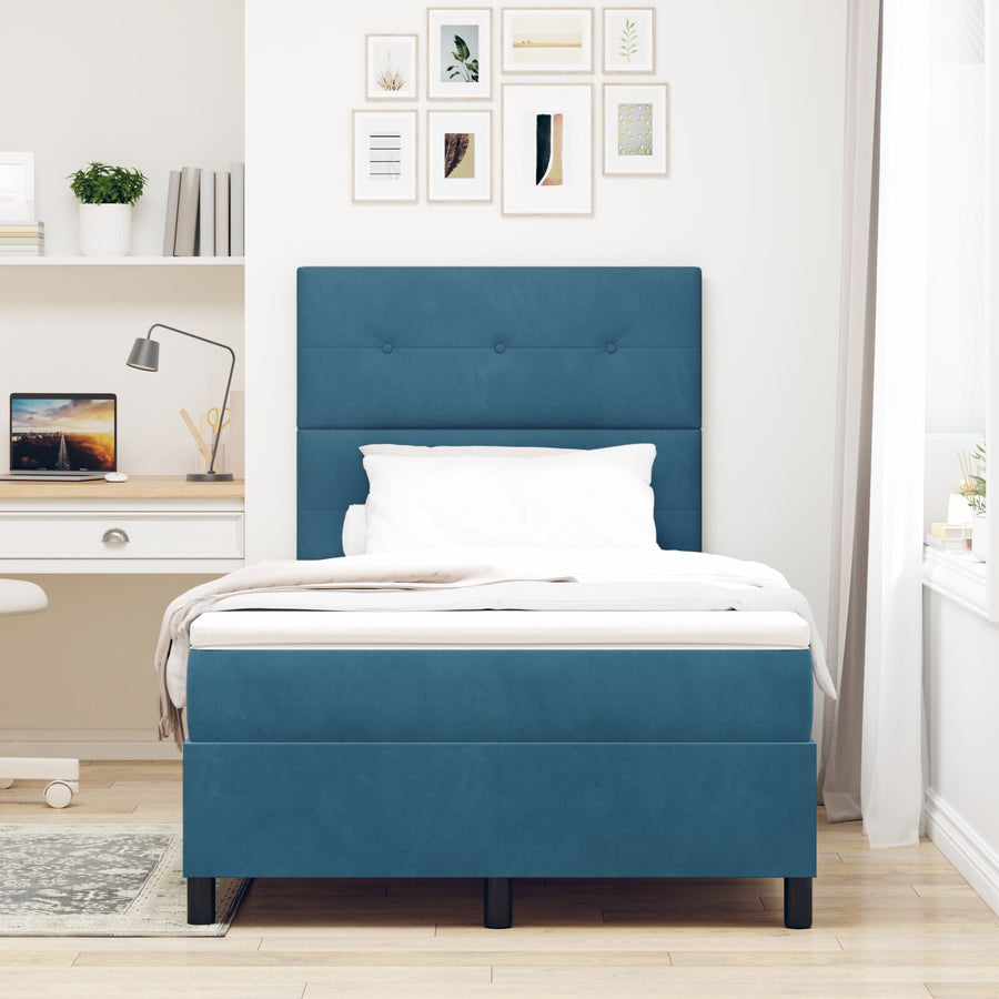Boxspringbed Met Matras Donkerblauw 120X200 Cm Fluweel Blauw