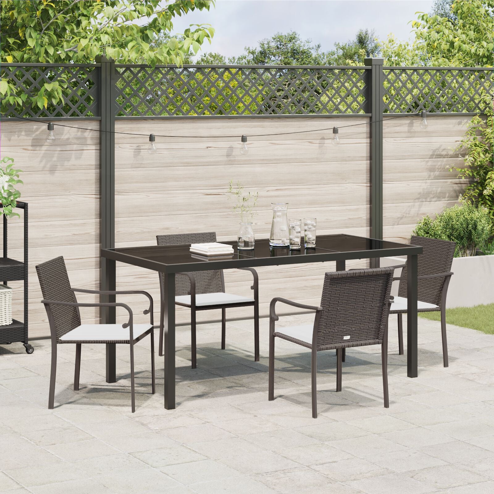 5-Delige Tuinstel Met Kussens Poly Rattan 4-Zitter Bruin 160 cm