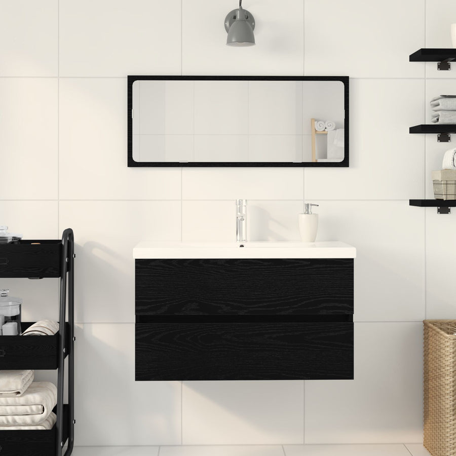 Wastafelkast Met Ingebouwde Wastafel Zwart Eiken Engineered Hout,  Wastafelkast Zwart Eiken 80X38.5X45 Cm Engineered Hout