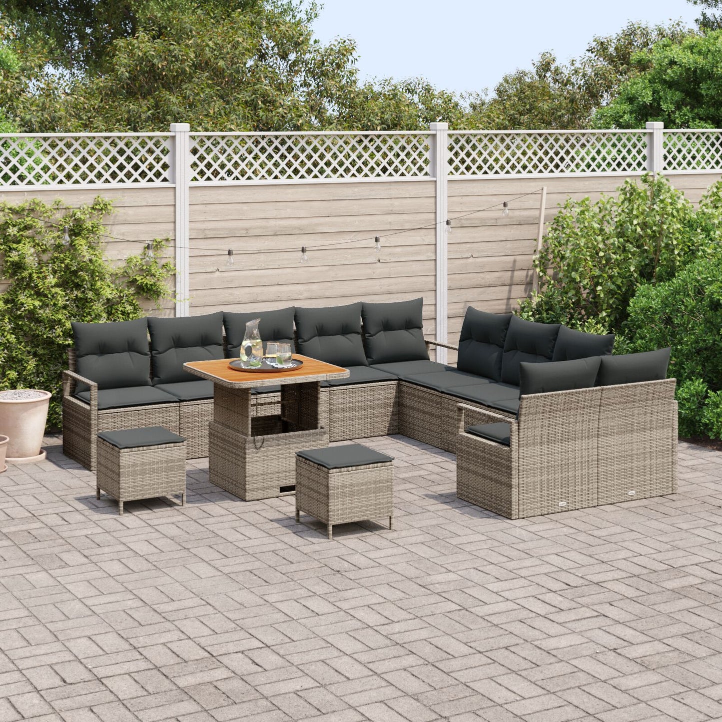 13-Delige Tuin Sofa Set Met Kussens Grijs Poly Rattan Acacia, 2-Zits Tuin Sofa Met Opslag & Kussens Grijs Poly Rattan, 3-Delige Tuin Eetset Met Kussens Grijs Poly Rattan Acacia Wit