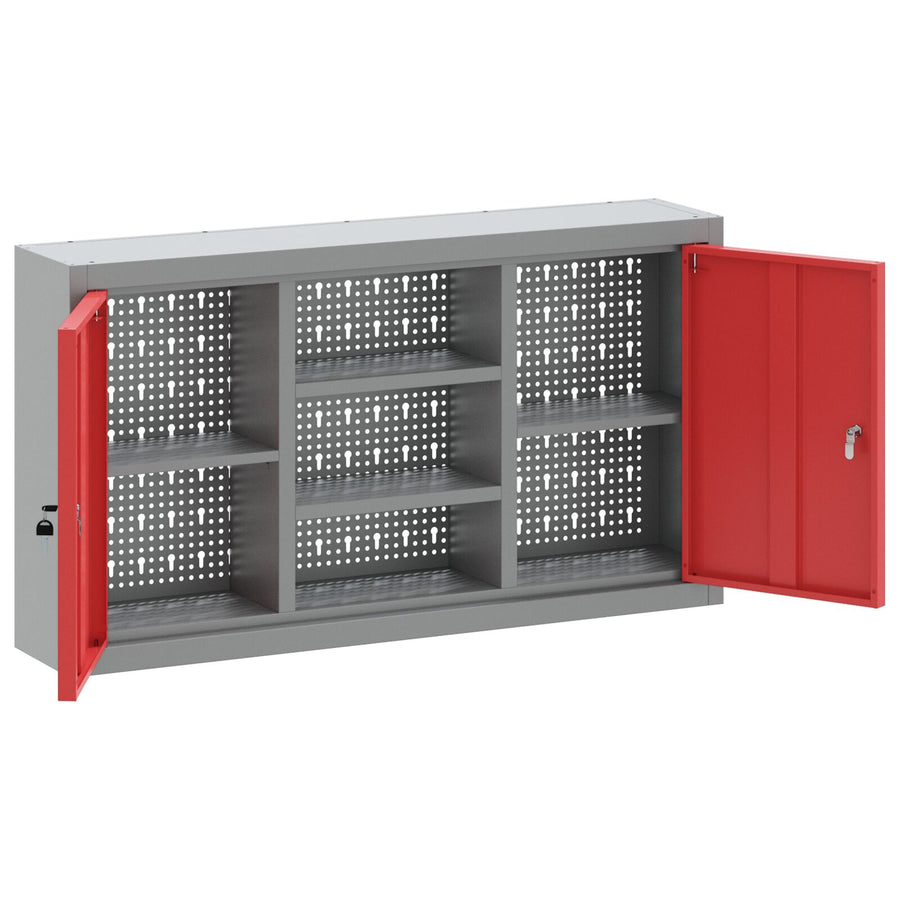 Gereedschapskast Wandbevestiging Met Pegboard 100X20X55 Cm Staal 100 cm Rood en Grijs Wandkast met pegboard