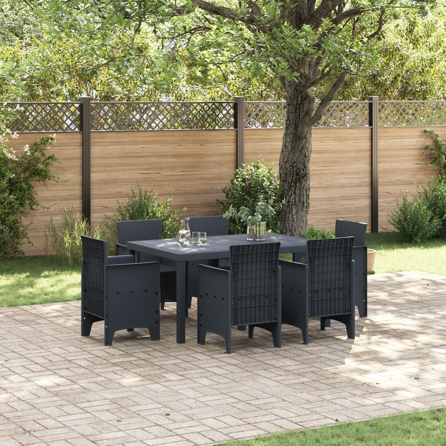7-Delige Tuin Eettafel Set Antraciet Poly Rattan