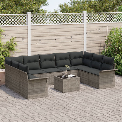 9-Delige Tuin Sofa Set Met Kussens Zwart Poly Rattan Grijs met tafel