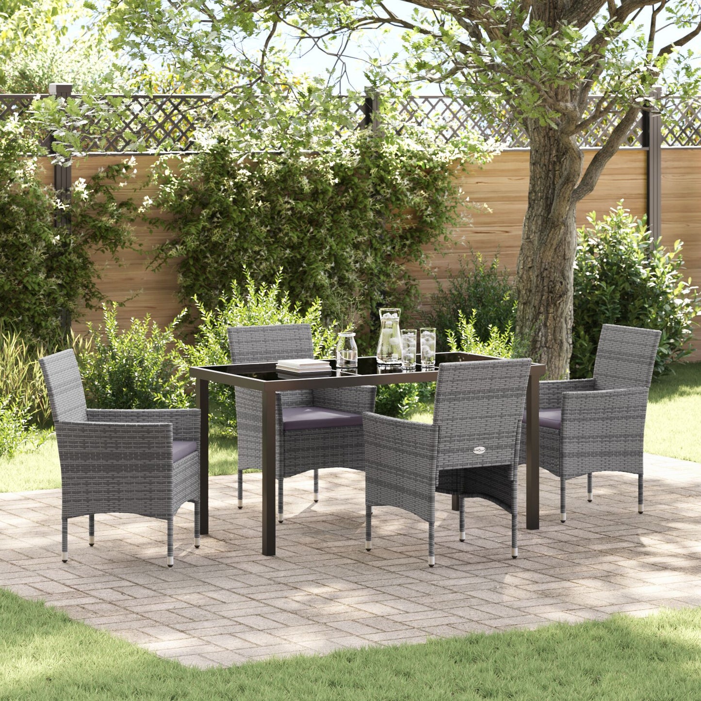 5 Delige Tuin Eetset Grijs Poly Rattan