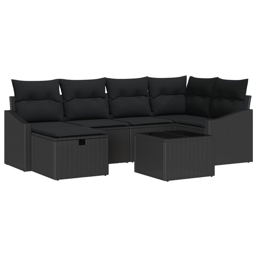7-Delige Tuin Sofa Set Met Kussens Zwart Poly Rattan