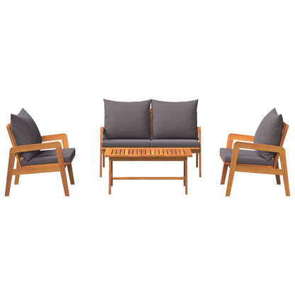 4-Delige Bistroset Met Kussens Van Massief Acaciahout Donkergrijs Bank + 2 stoelen + tafel