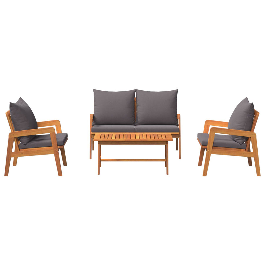 4-Delige Bistroset Met Kussens Van Massief Acaciahout Donkergrijs Bank + 2 stoelen + tafel