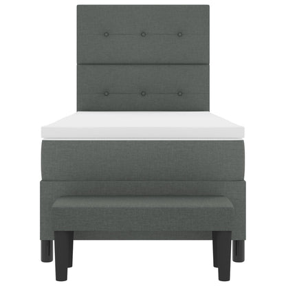 Boxspring Bed Met Matras & Bank Stof Donkergrijs 80 x 200 cm Knop gestikte