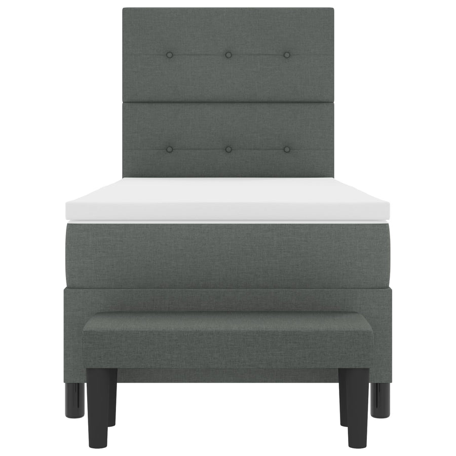Boxspring Bed Met Matras & Bank Stof Donkergrijs 80 x 200 cm Knop gestikte