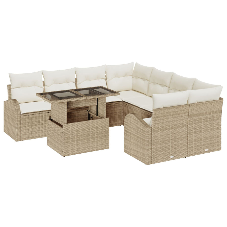 9-Delige Tuin Sofa Set Met Kussens Beige Poly Riet