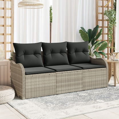 3 Delige Tuin Sofa Set Met Kussens Lichtgrijs Poly Rattan