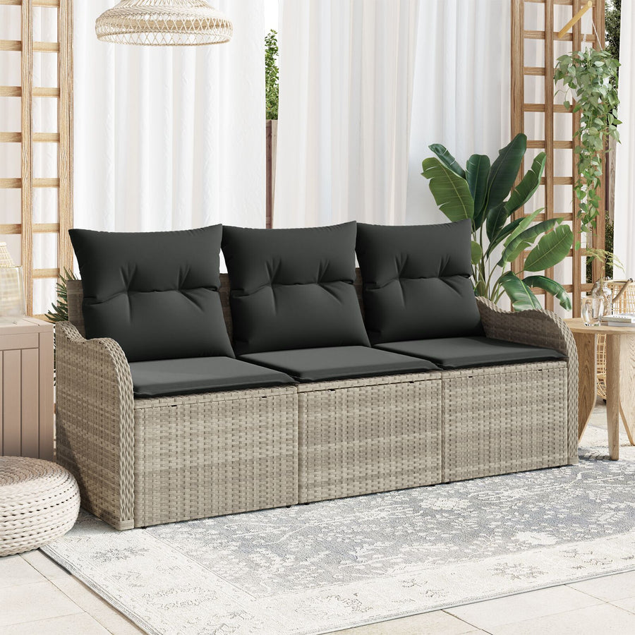 3 Delige Tuin Sofa Set Met Kussens Lichtgrijs Poly Rattan
