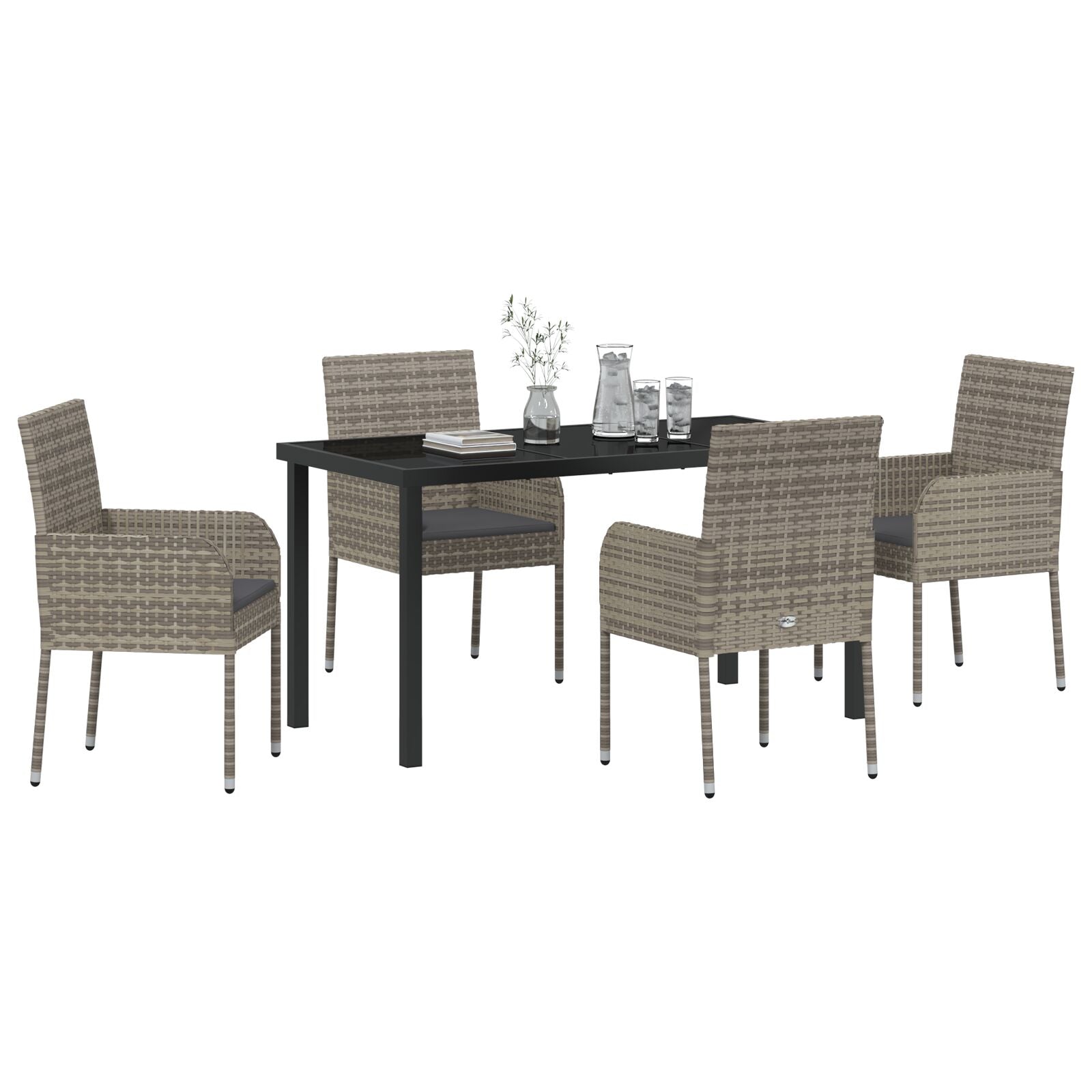 5-Delige Tuinset Met Kussens Grijs Poly Rattan
