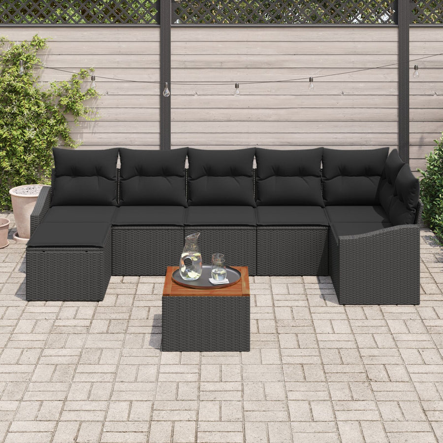 8 Delige Tuin Sofa Set Met Kussens Zwart Poly Rattan Acacia