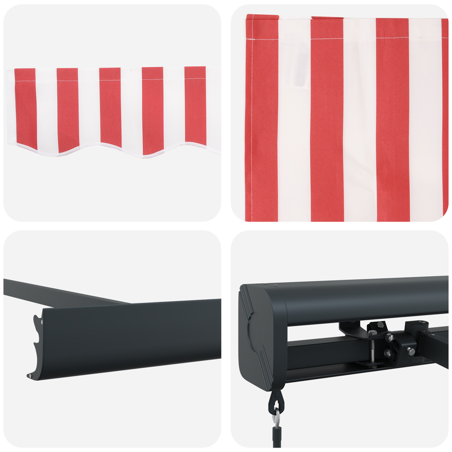Handmatige Inklapbare Luifel Rood en Witte Streep 300x250 cm
