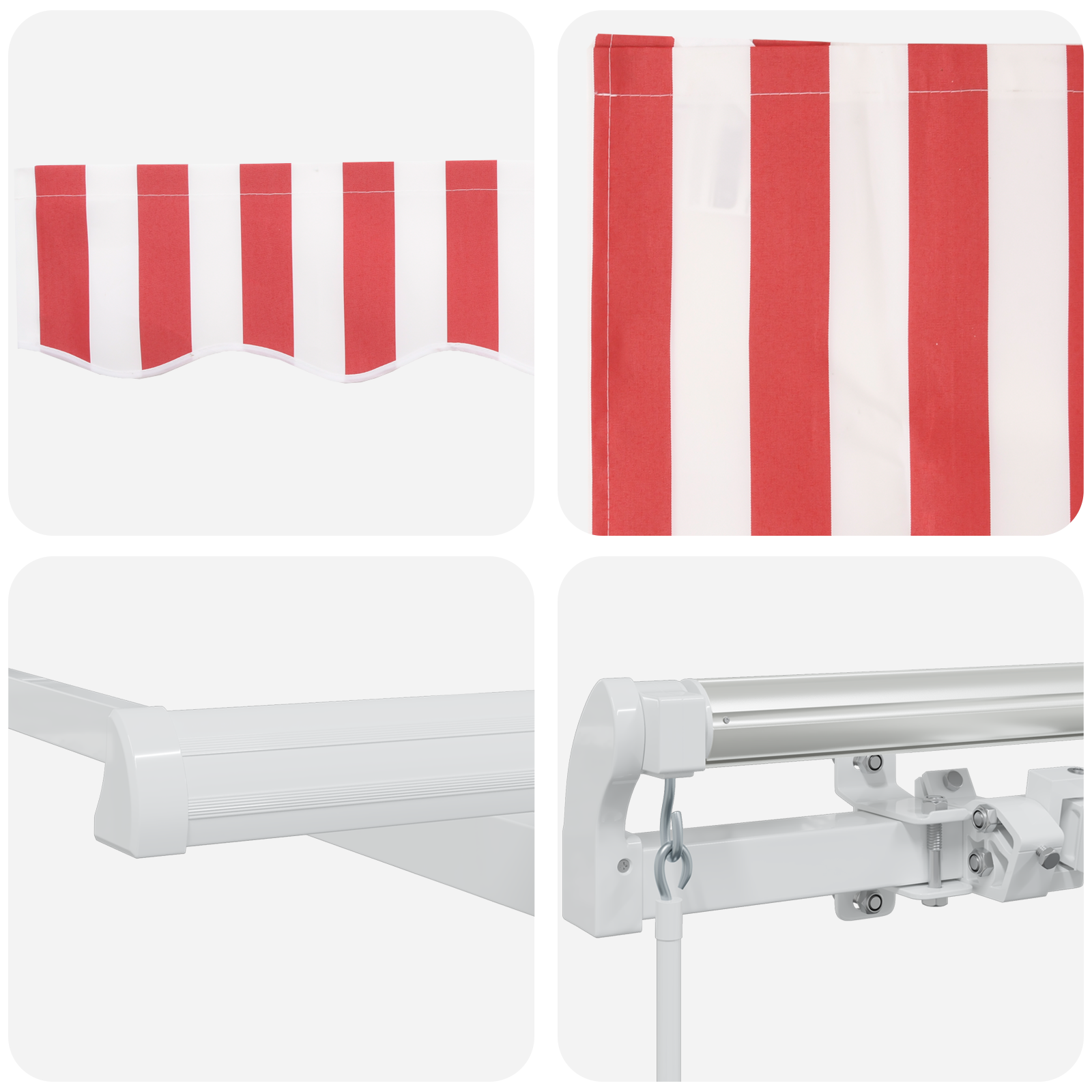 Handbediende Uittrekbare Zonwering Rood en Witte Streep 350x250 cm
