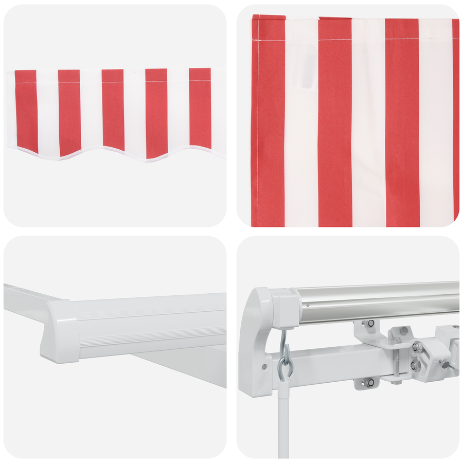 Handbediende Uittrekbare Zonwering Rood en Witte Streep 350x250 cm