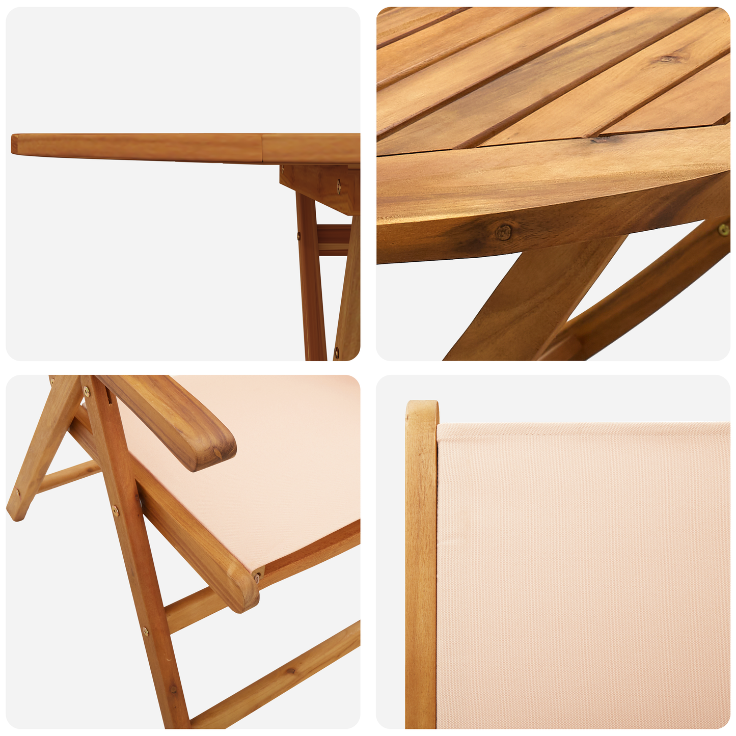 7-delige tuin eettafelset - Beige - Massief Acaciahout