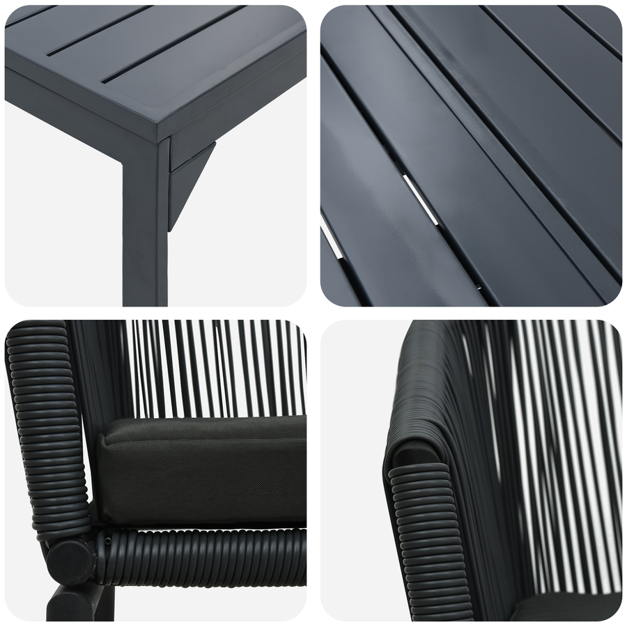 7-delige tuinset met kussens - zwart poly rattan