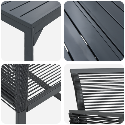 Tuin eettafelset 9 pcs Zwart poly rattan