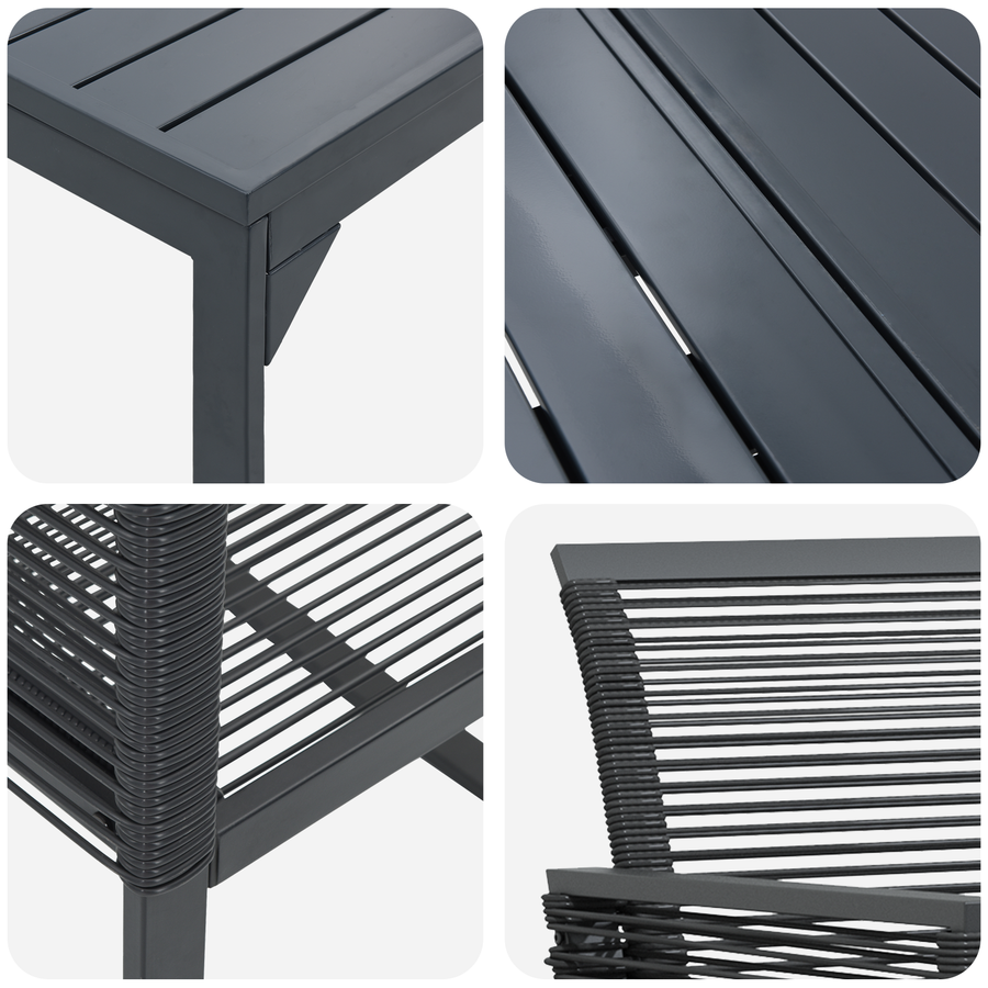 Tuin eettafelset 9 pcs Zwart poly rattan