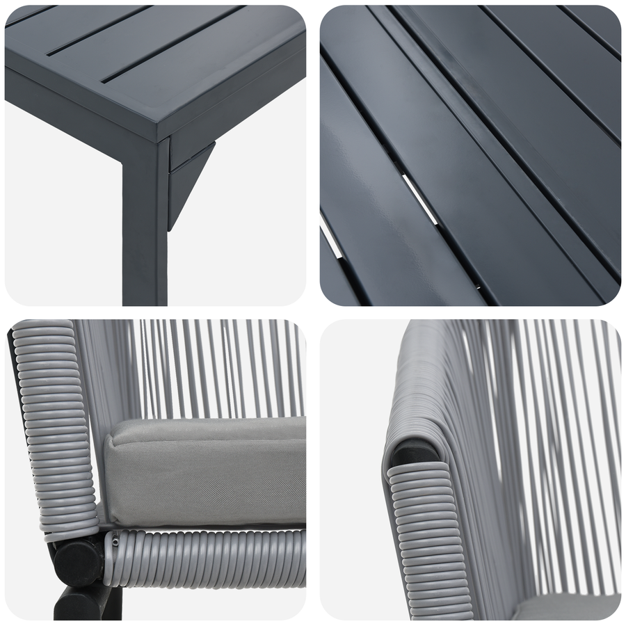 Tuin eettafelset 9 pcs Grijs poly rattan