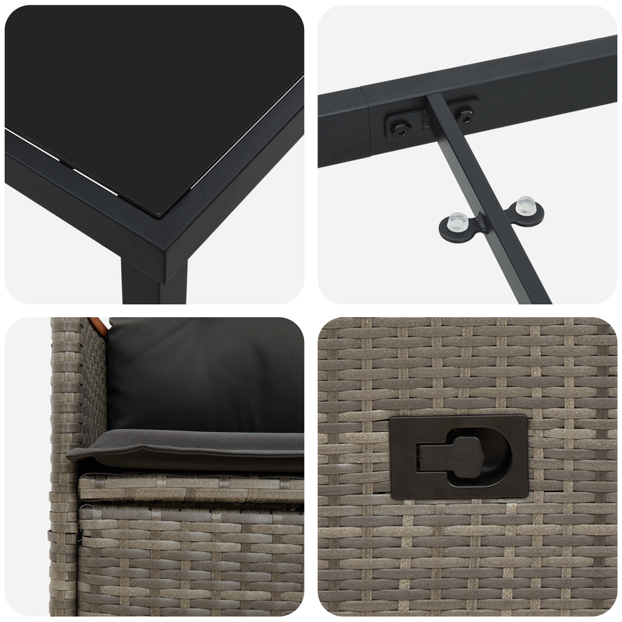 5-Persoons Tuin Eetset met Kussens in Grijs Poly Rattan