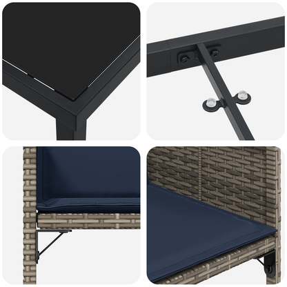 5-delige tuinset met kussens grijs poly rattan