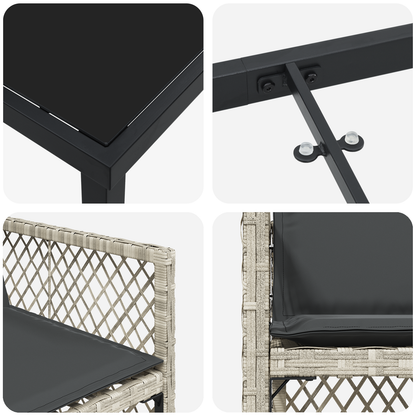 5-delige Tuinset met kussens poly rattan lichtgrijs