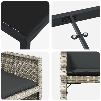 5-delige Tuinset met kussens poly rattan lichtgrijs