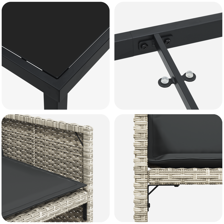 5-delige Tuinset met kussens poly rattan lichtgrijs