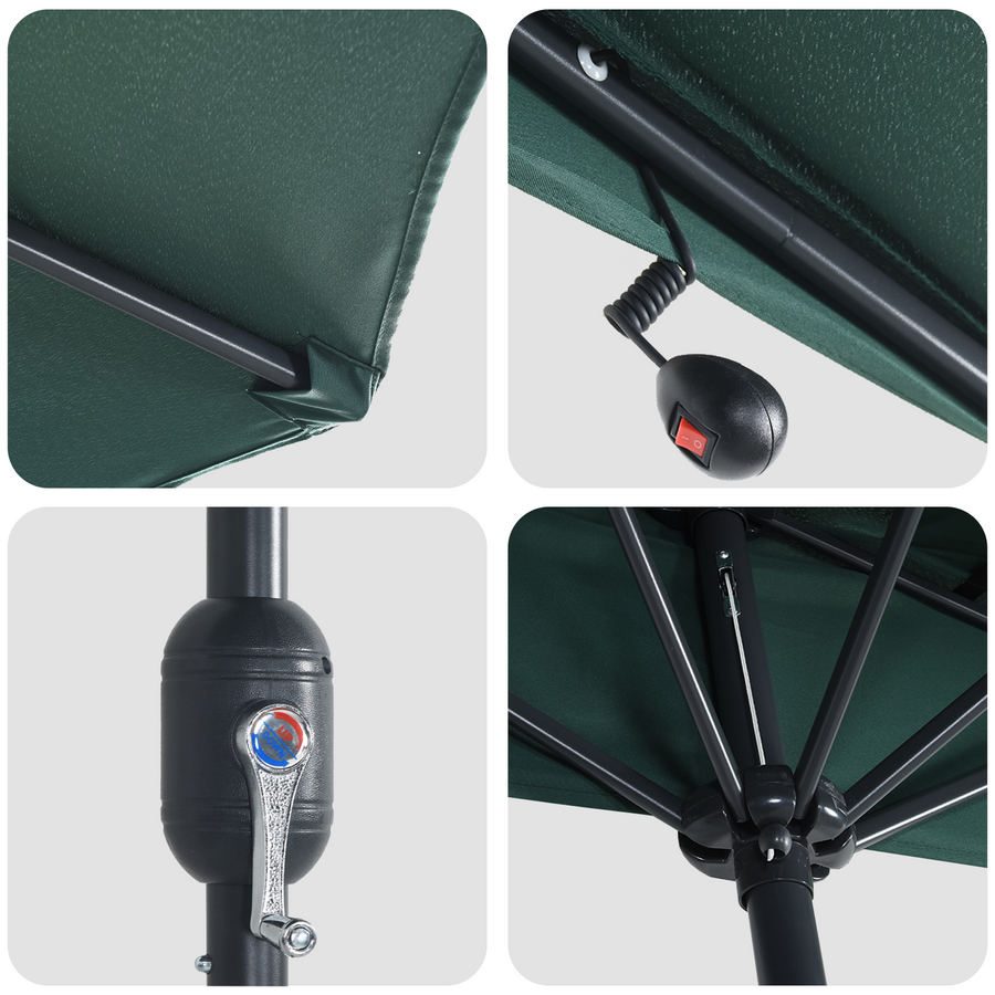 Halve Tuinparasol met Aluminium Paal Groen 294 cm