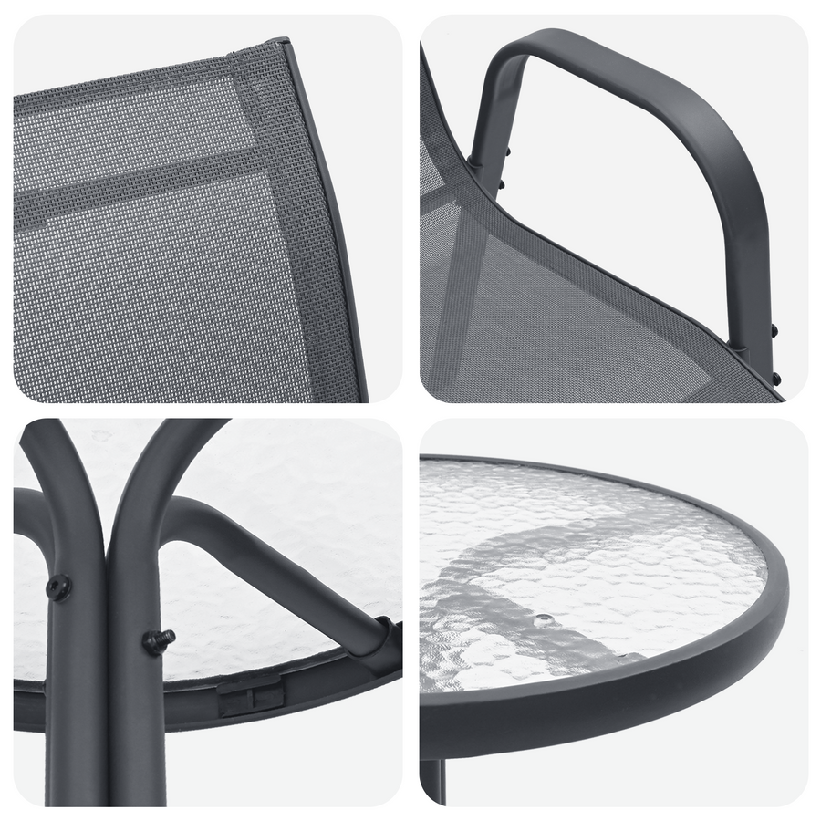3-delige Bistro Set voor de Tuin in Anthraciet Textilene en Staal