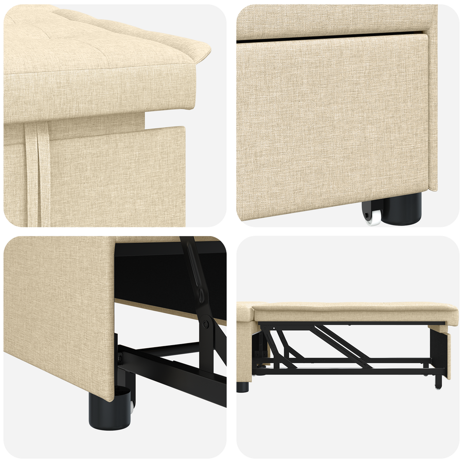 Sofa Bed 3-in-1 Uittrekbaar Ontwerp in Crème Stof