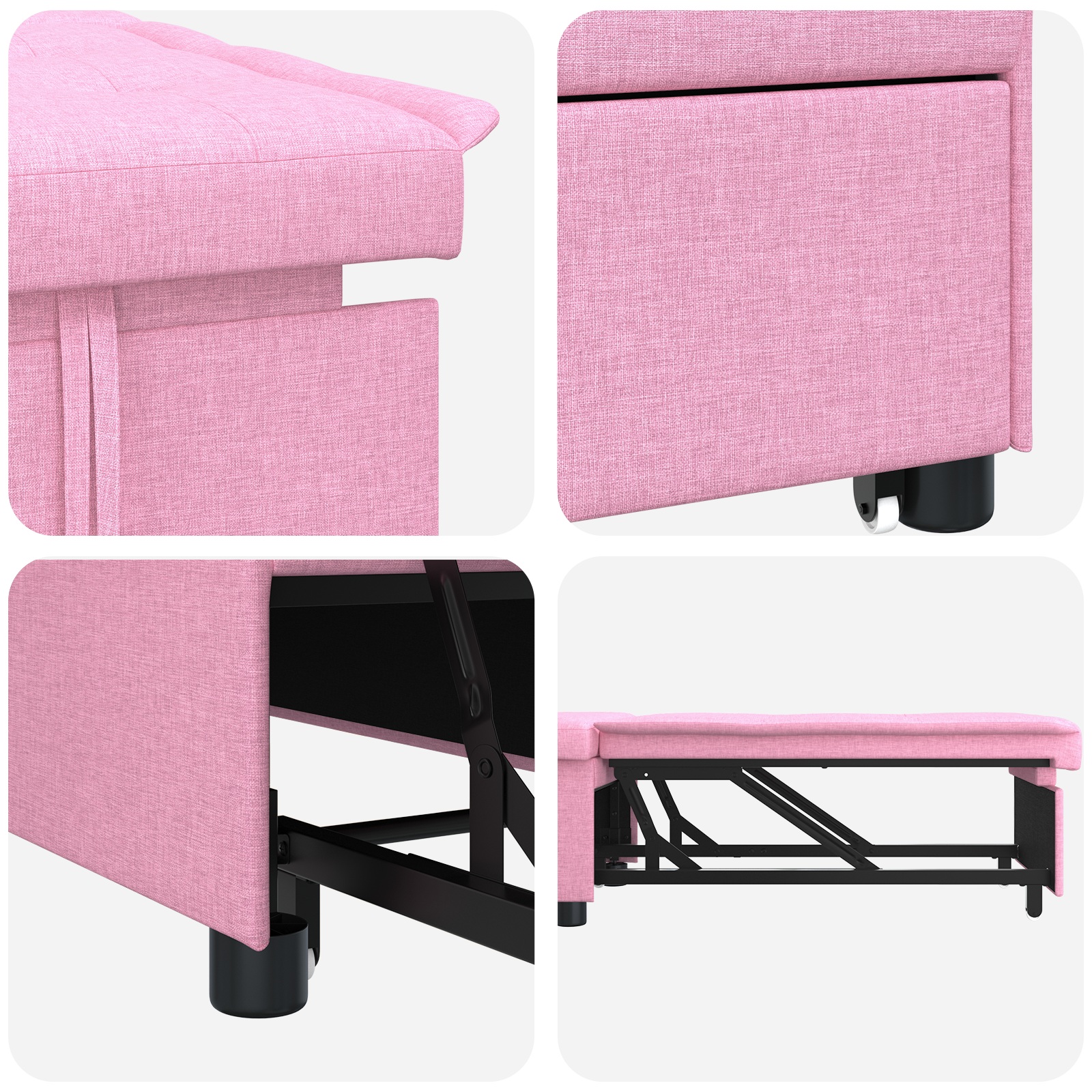 3-in-1 Sofa Bed in Roze Stof