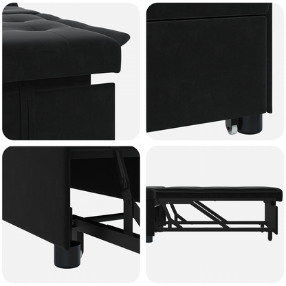 3-in-1 Uitklapbare Sofa Bed Zwart Fluweel