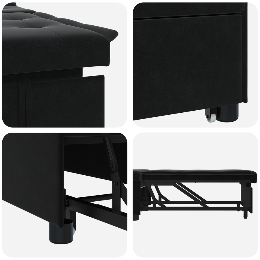 3-in-1 Uitklapbare Sofa Bed Zwart Fluweel