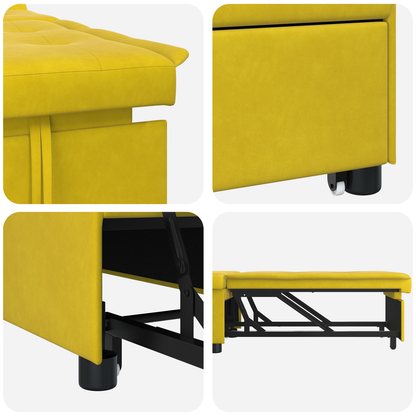 Sofa Bed 3-in-1 Uittrekbaar Ontwerp Gele Fluweel