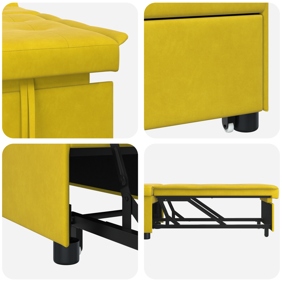 Sofa Bed 3-in-1 Uittrekbaar Ontwerp Gele Fluweel