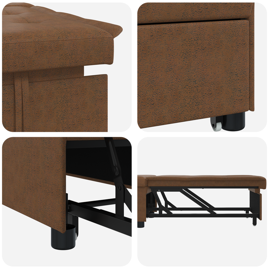 3-in-1 Sofa Bed Uittrekbaar Bruin Faux Suède Leer
