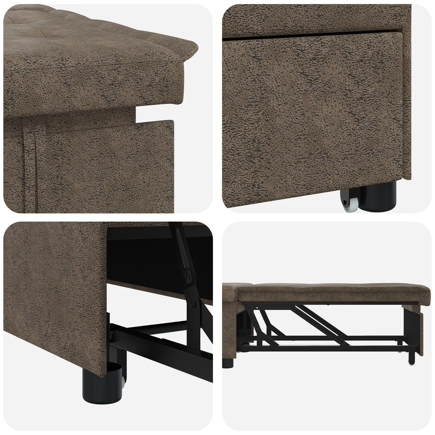3-in-1 Uittrekbaar Sofa Bed in Legergroen Faux Suede