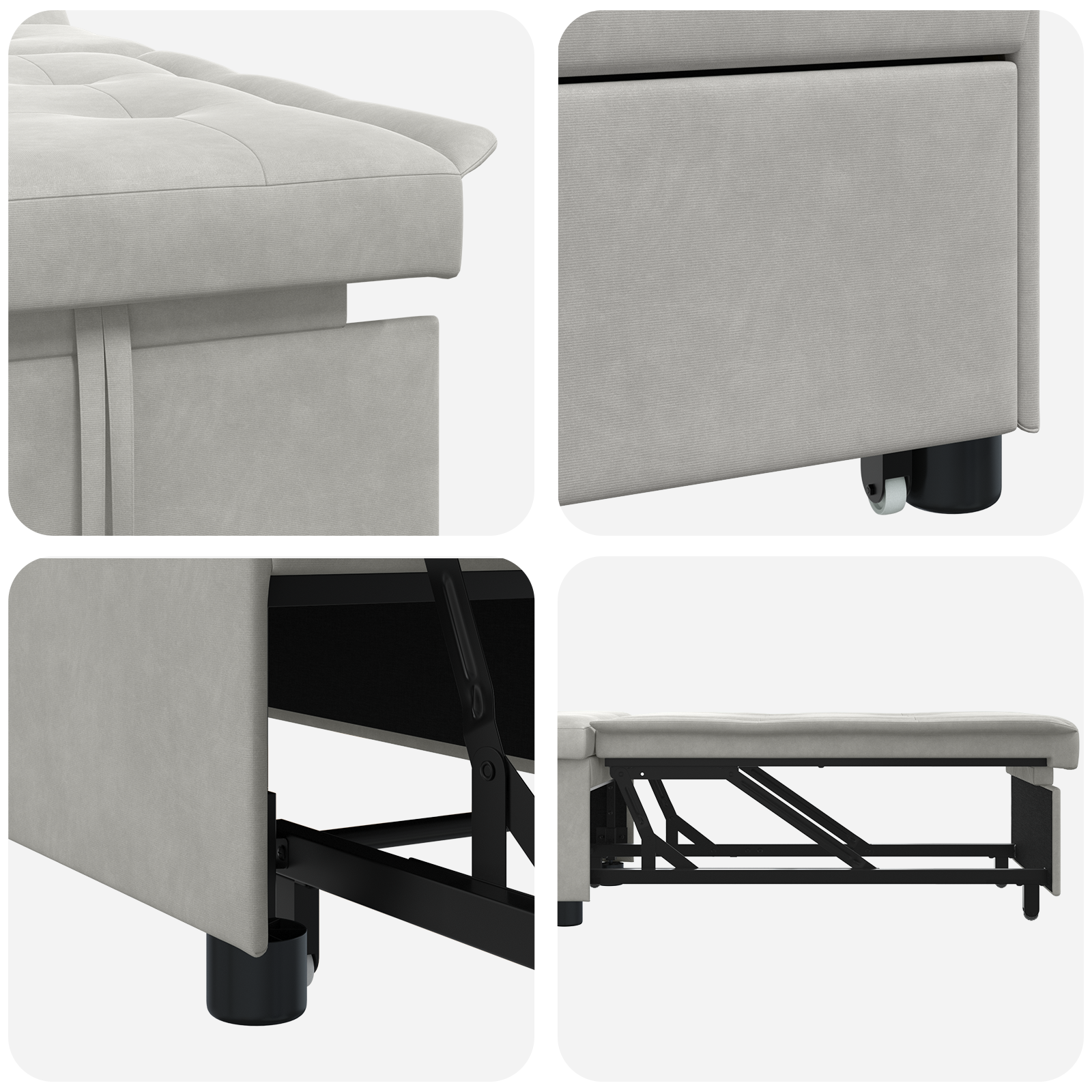 Sofa Bed 3-in-1 Uittrekbare Ontwerp Lichtgrijze Stof