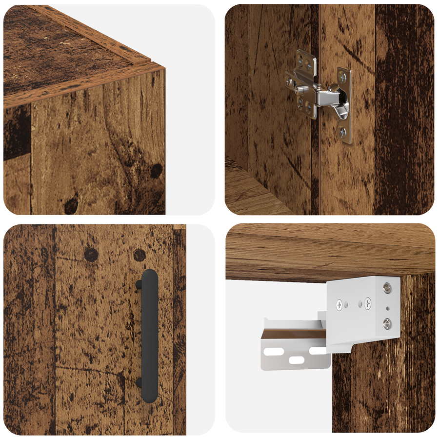 Wandkast met plank met opslag met de deur Oud hout 69.5 x 34 x 90 cm Bewerkt hout