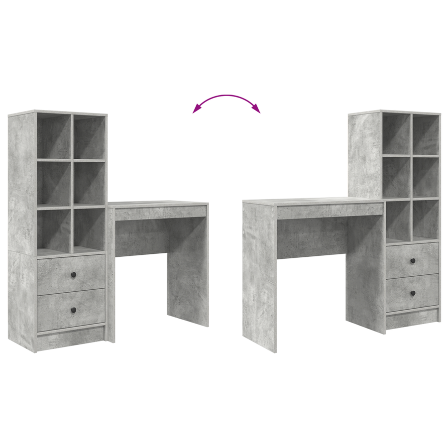 Bureau met Opslag in Betonnen Grijs Gelamineerd Hout