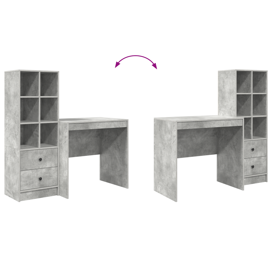 Bureau met opbergruimte bewerkt hout betongrijs