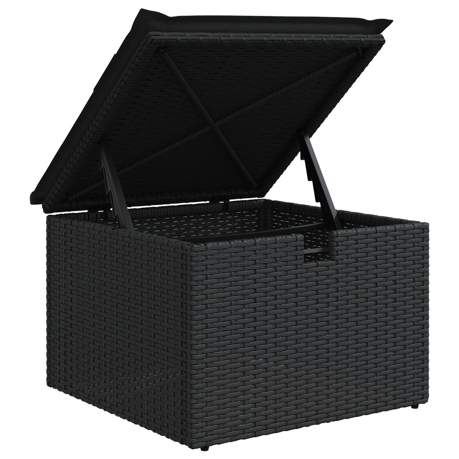 6-delige tuinset met kussens in zwart poly rattan