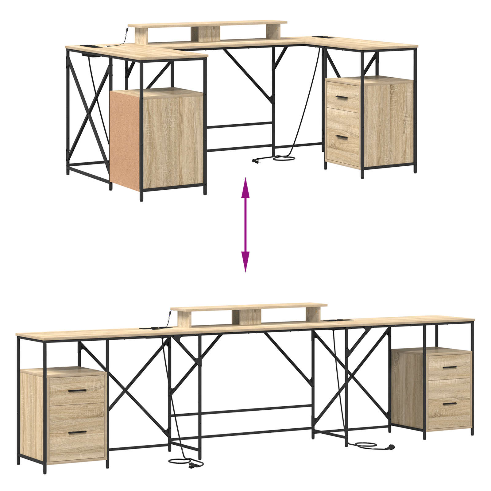 Bureau met lade met opslag Sonoma eiken 182 x 101 x 87.5 cm Bewerkt hout