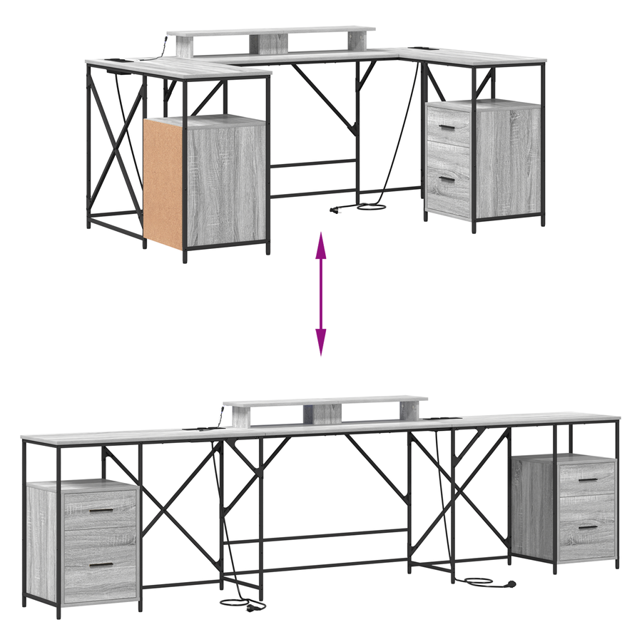 Bureau met lade met opslag Grijs sonoma 182 x 101 x 87.5 cm Bewerkt hout