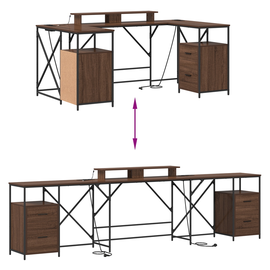 Bureau met lade met opslag Bruin eiken 182 x 101 x 87.5 cm Bewerkt hout