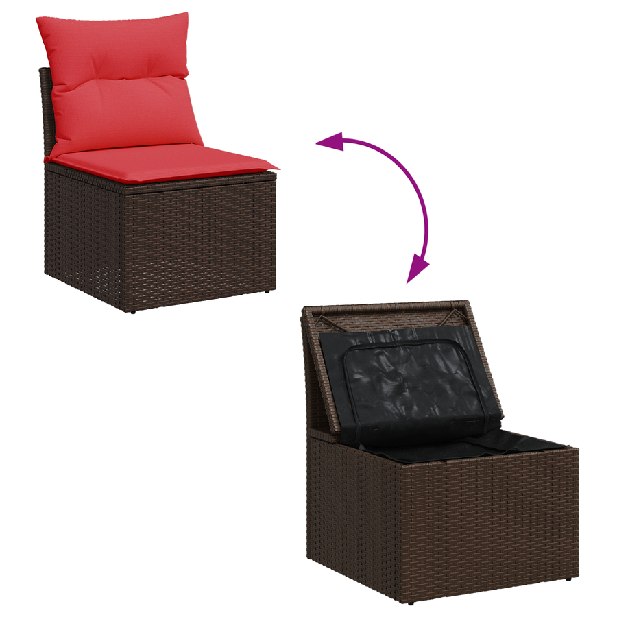 Tuinstoel zonder armleuningen met kussens poly rattan bruin